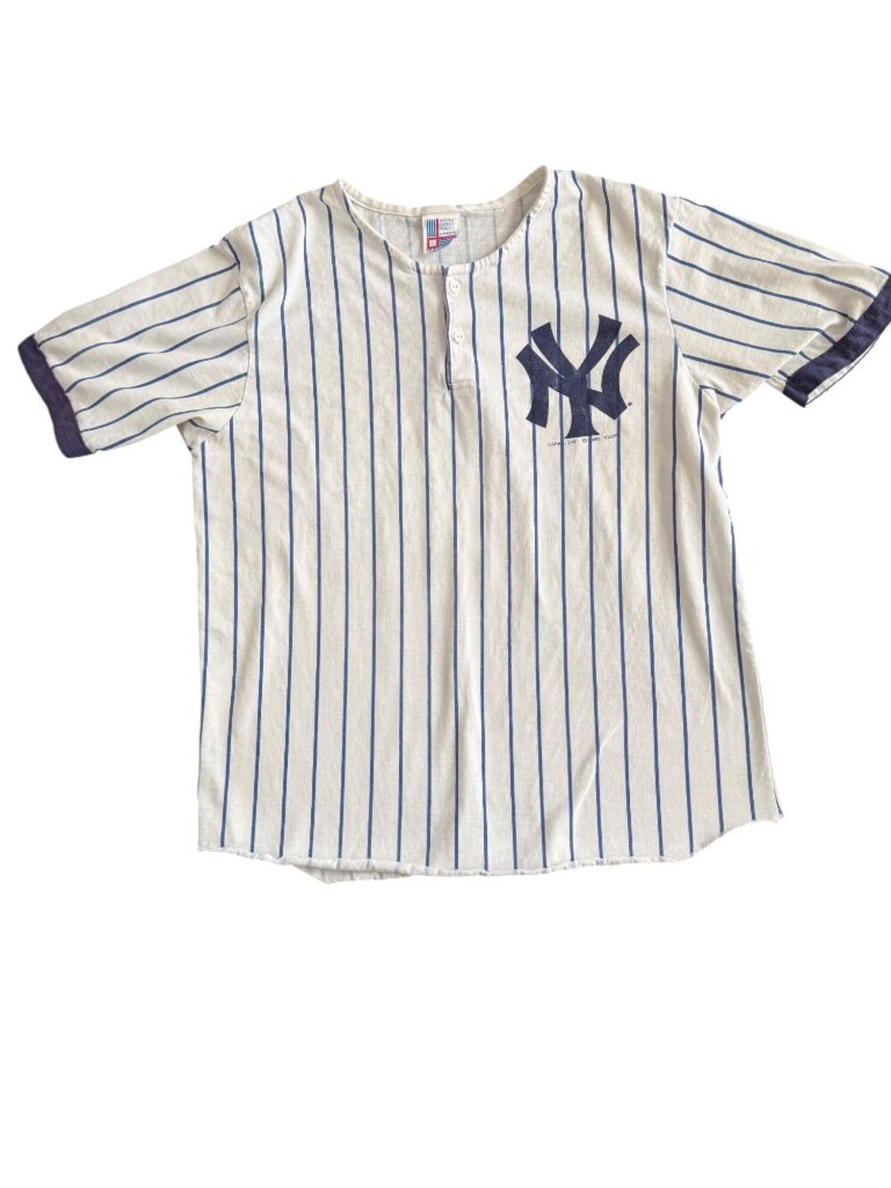 Vintage 1988 Yankees Pinstripe Jersey Shirt Garan Inc Size L Blue & White MLB Li